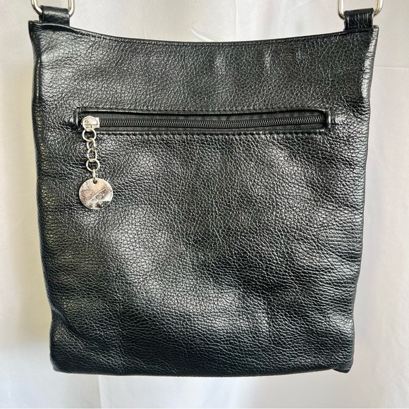 BLACK LEATHER CROSSBODY MESSENGER BAG MADE IN ITALY - Picture 5 of 11